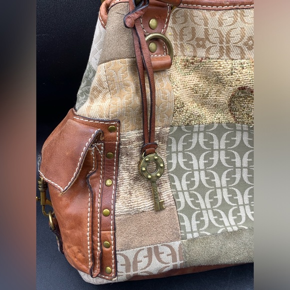 Fossil Vintage Signature Monogram Canvas/Leather Hobo Shoulder Bag - Picture 2 of 16